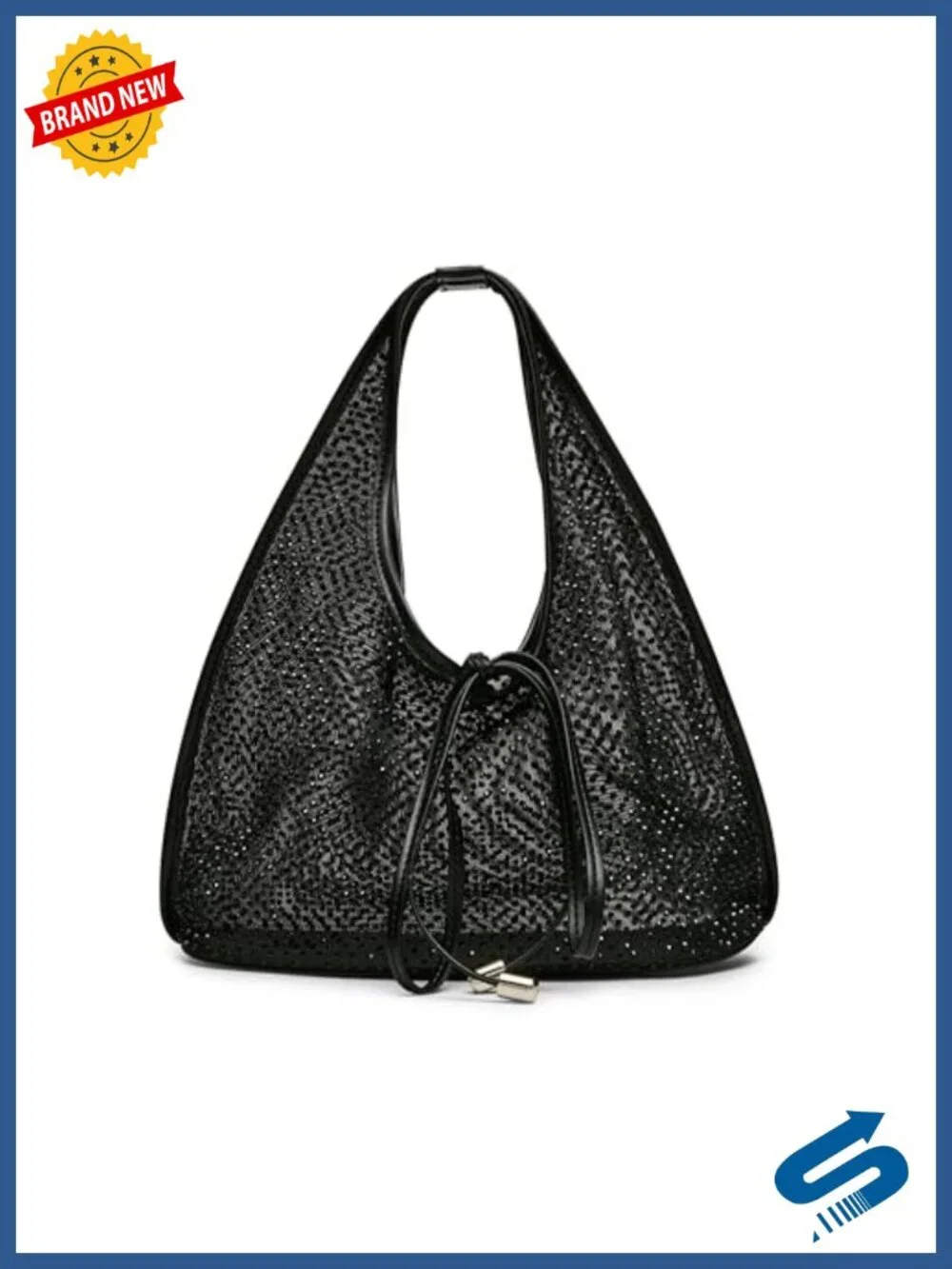 Mini Mesh Hobo with Rhinestone and Bow Details, Drawstring Closure